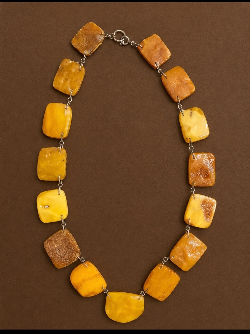 Vintage Soviet Baltic Egg Yolk & Butterscotch Amber Sterling Silver Necklace - Picture 7 of 9